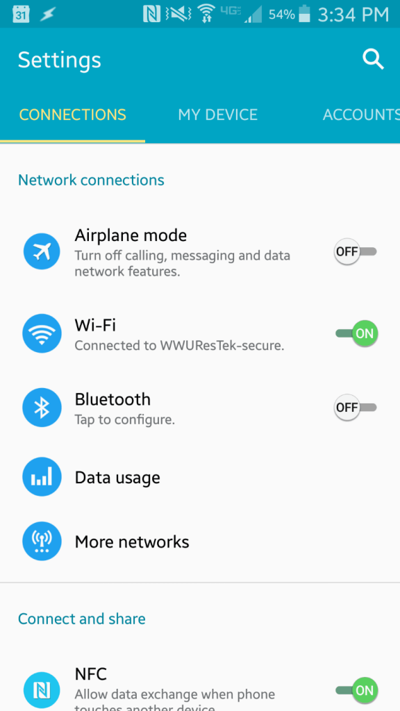Screenshot of Android wifi menu options.