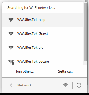 Screenshot of Chromebook wifi menu of available networks.