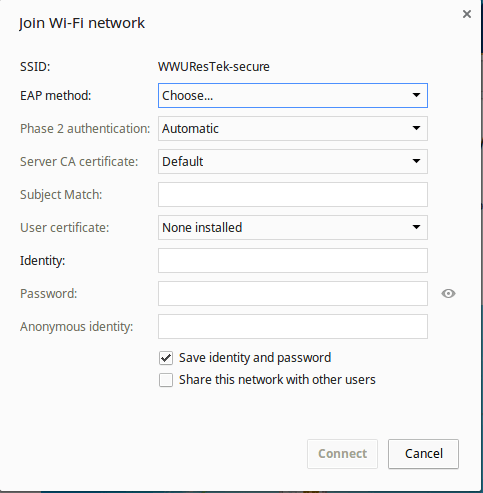 Screenshot of Chromebook wifi network details.