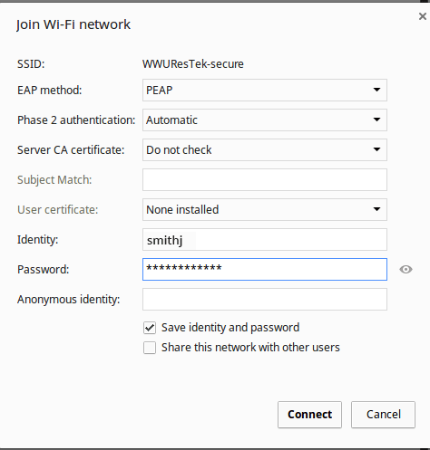 Screenshot of Chromebook network details with example filled blanks.