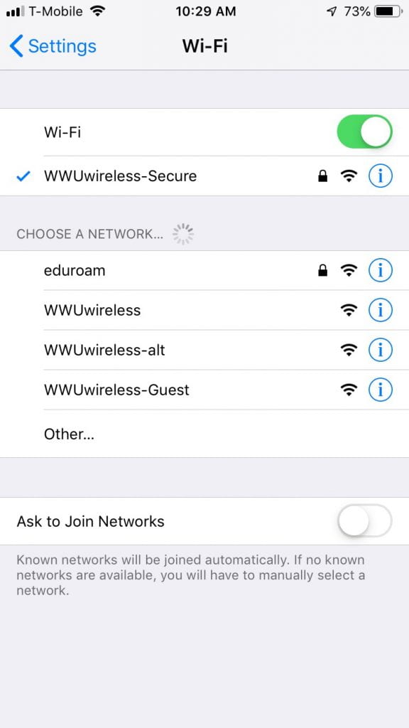 Screenshot of confirmation of wifi connectivity.