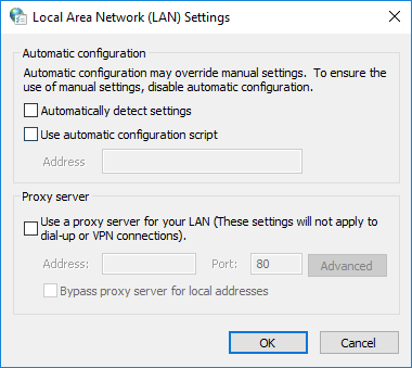 Screenshot of LAN Settings on windows
