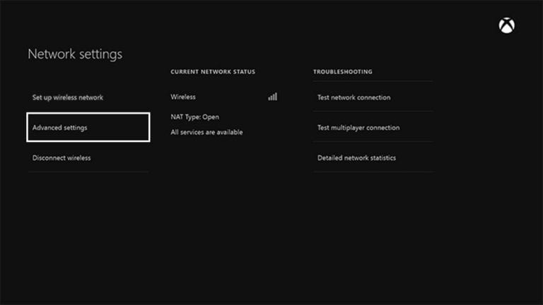 Screenshot of network menu with advanced settings selected.