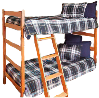 Image displaying two beds configured as a bunk