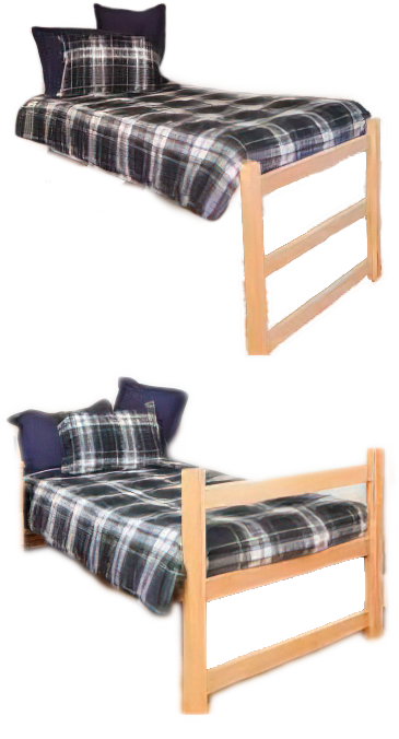 A low single and high single bed with an arrow between them indicating that they are both available