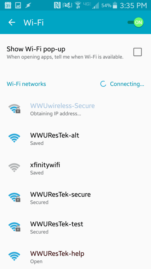 List of available networks in Android Wi-Fi settings