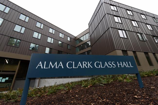 Sign in front of Alma Clark Glass Hall