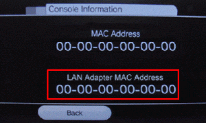 Wii MAC Address screen