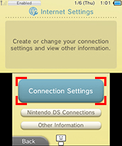 Internet settings with connection settings highlighted