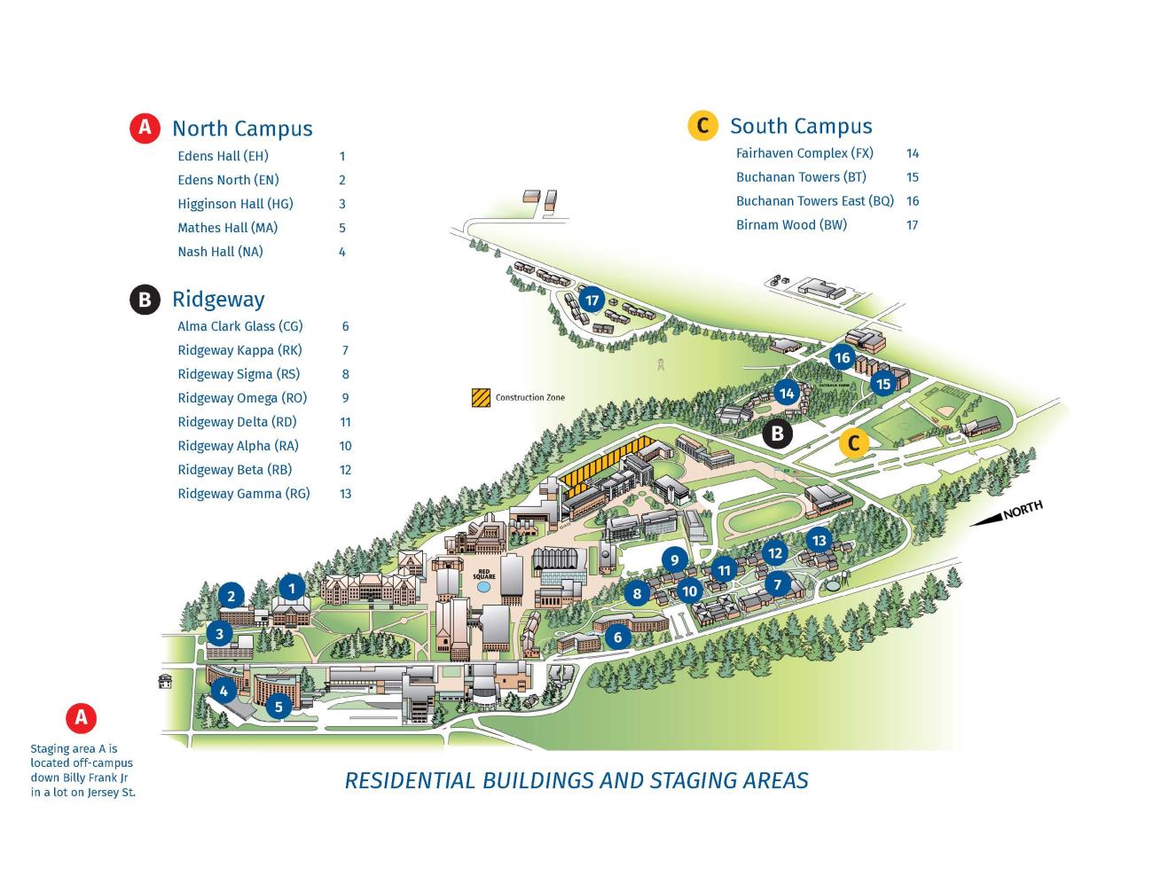 map of the check in desks on western's campus for move in