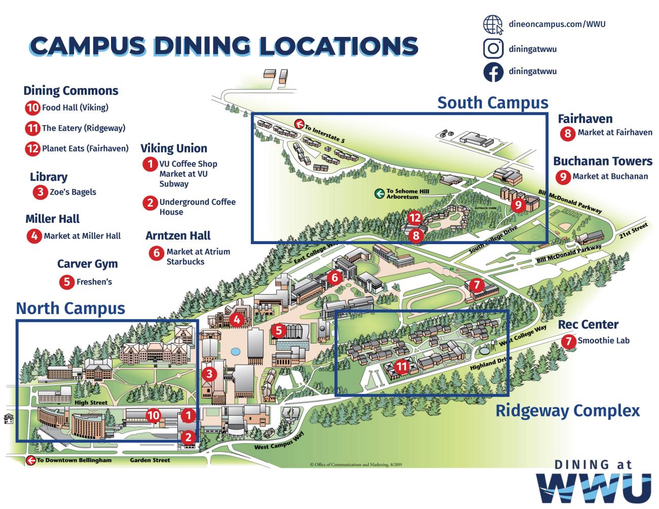 Map of campus dining locations