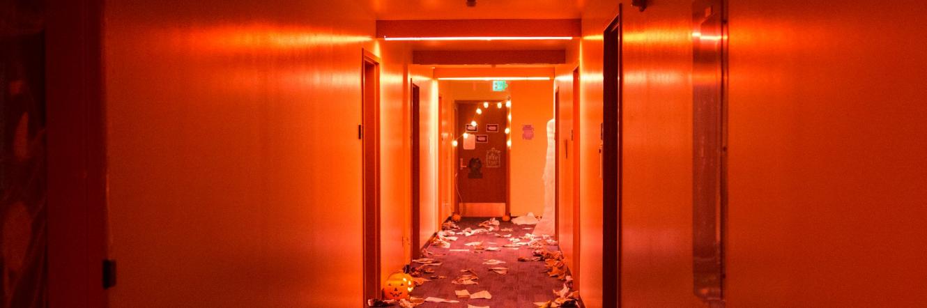 A hallway after the conclusion of the E-Higgy Haunted House