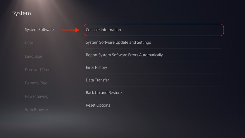 PlayStation system settings screen